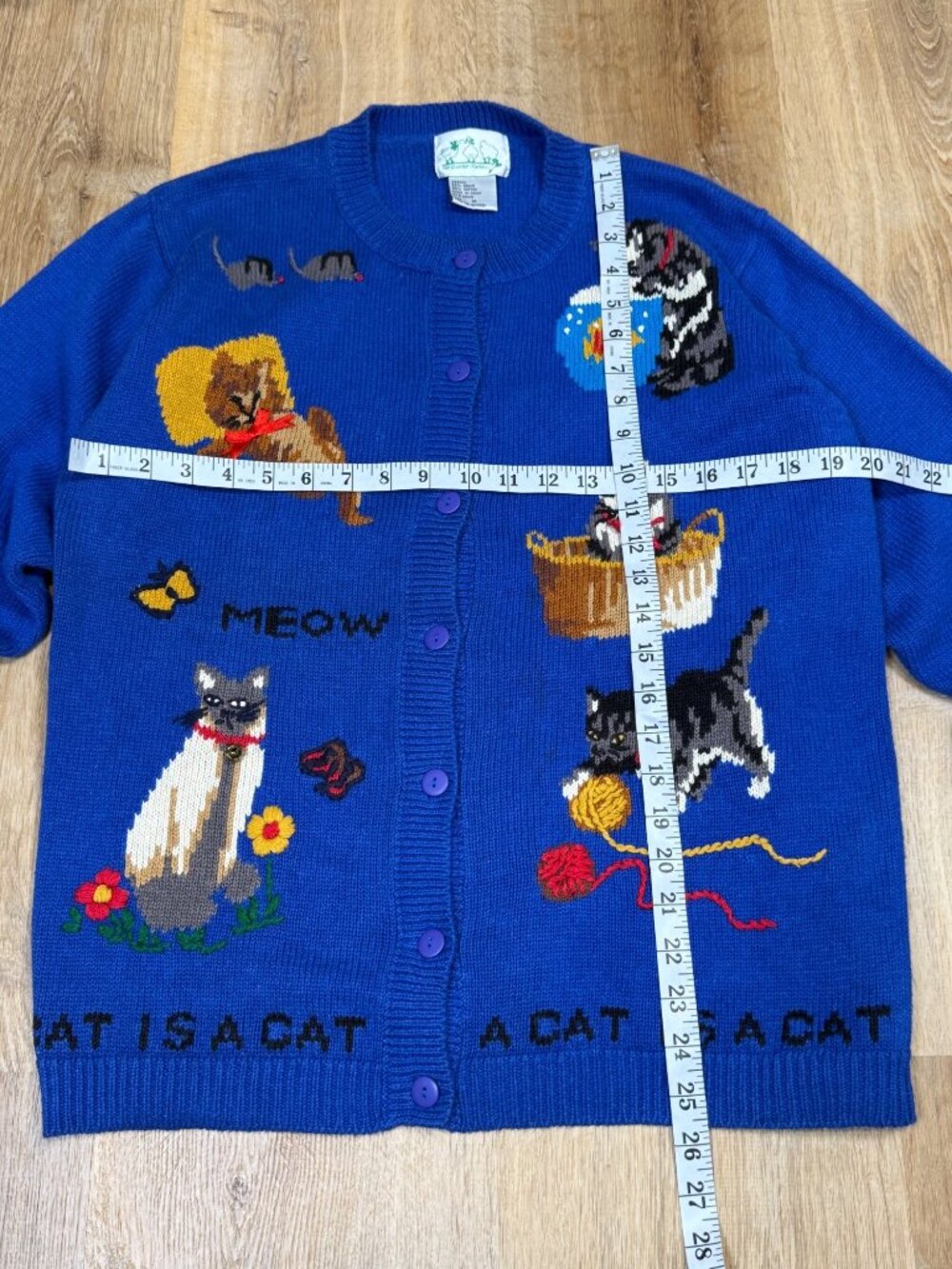 The Quacker Factory A Cat Is A Cat Vintage 90s Sweater Medium Cotton Ramie Novel - Picture 5 of 9